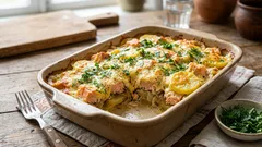 Losos, zemiaky a zlatistá syrová kôrka: stávka na istotu z rúry