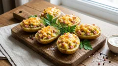 Pečené plnené zemiaky v alobale: krémová plnka so šunkou, syrom a uhorkami